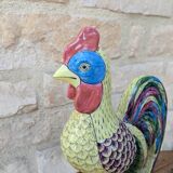Polychrome decorative rooster in Paris Porcelain statue H30cm