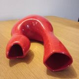 Red ceramic vase, italy 1970s