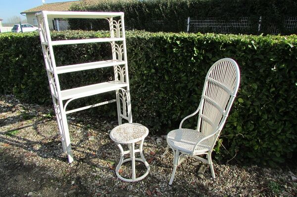 White wicker and rattan shelf