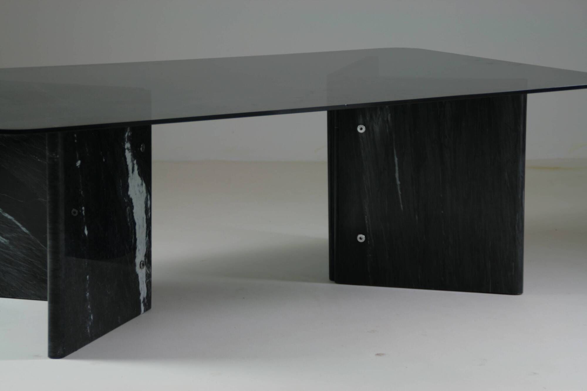 Black veined marble coffee table with smoked glass top, Italy 1970