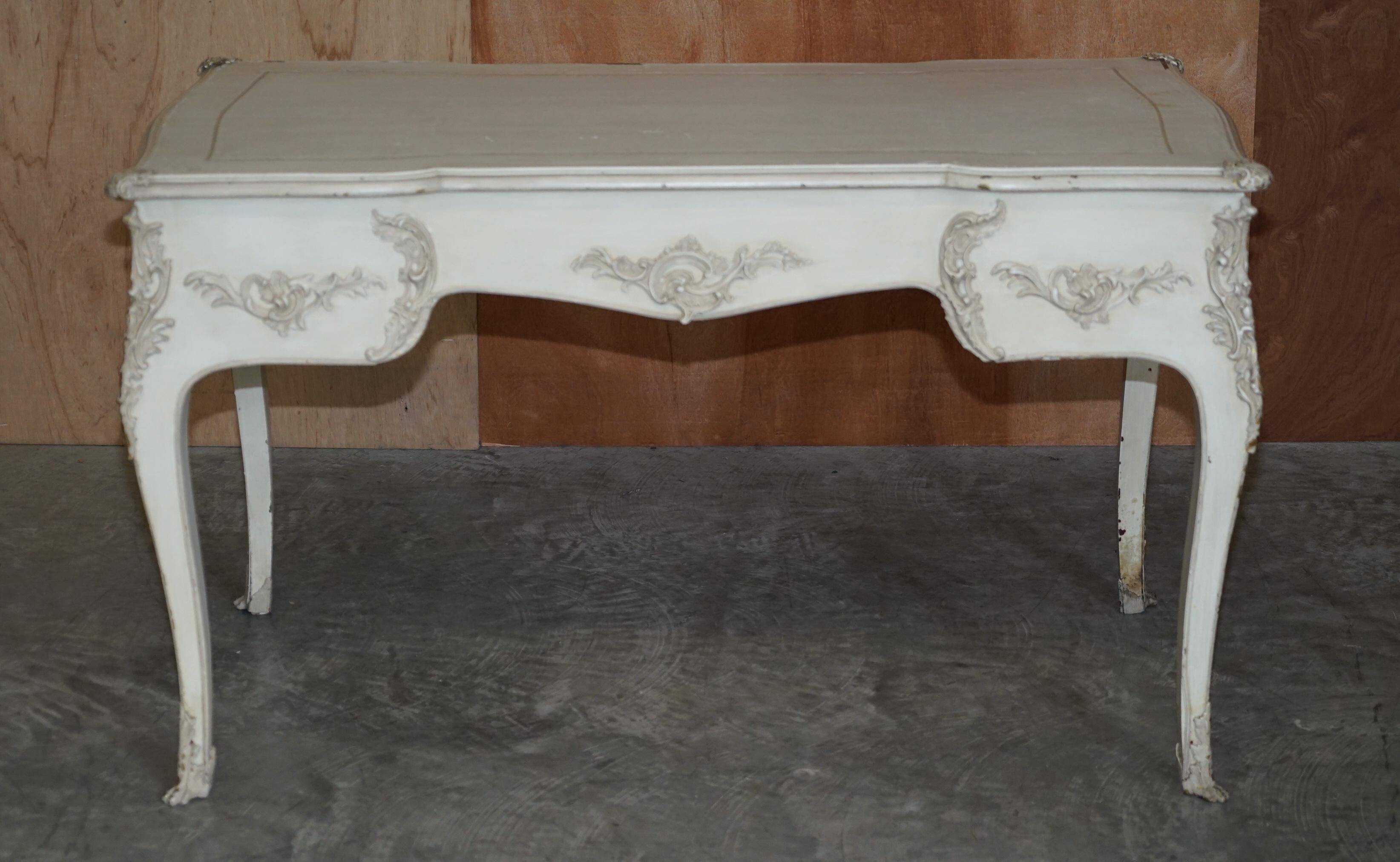 Antique Louis XV style flat desk painted with stool.