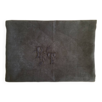 Antique damask tablecloth, monogrammed PT and dyed - 225x160cm - Métis