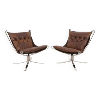 2 x vintage armchair | Falcon | Sigurd Ressell | Leather