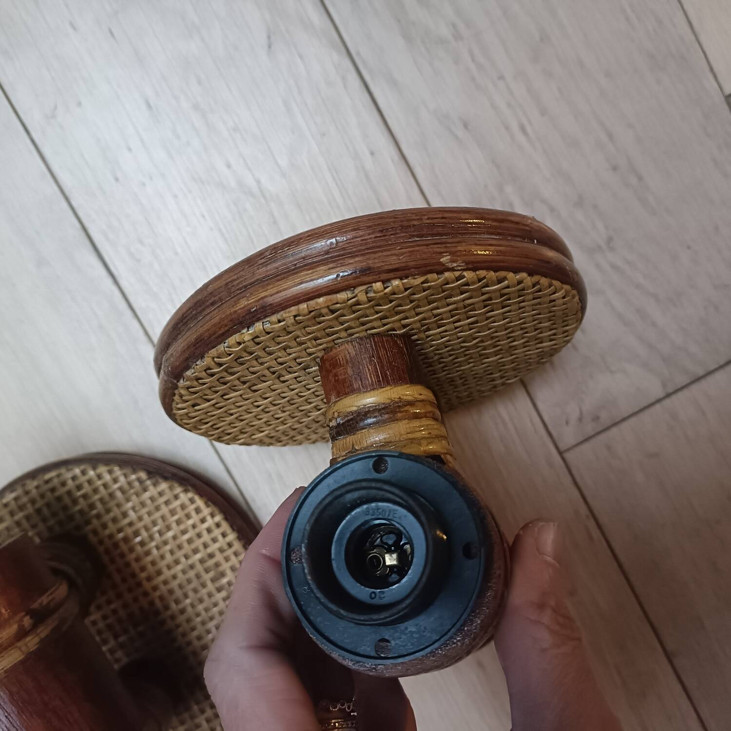 Pair of wall lights in rattan and caning