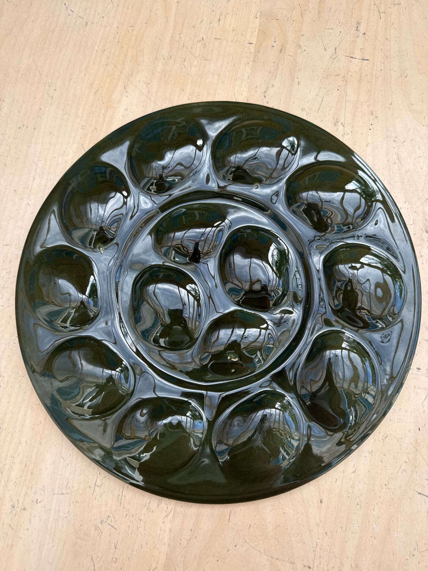 St. Clément XL oesterschaal, groen/gele majolica