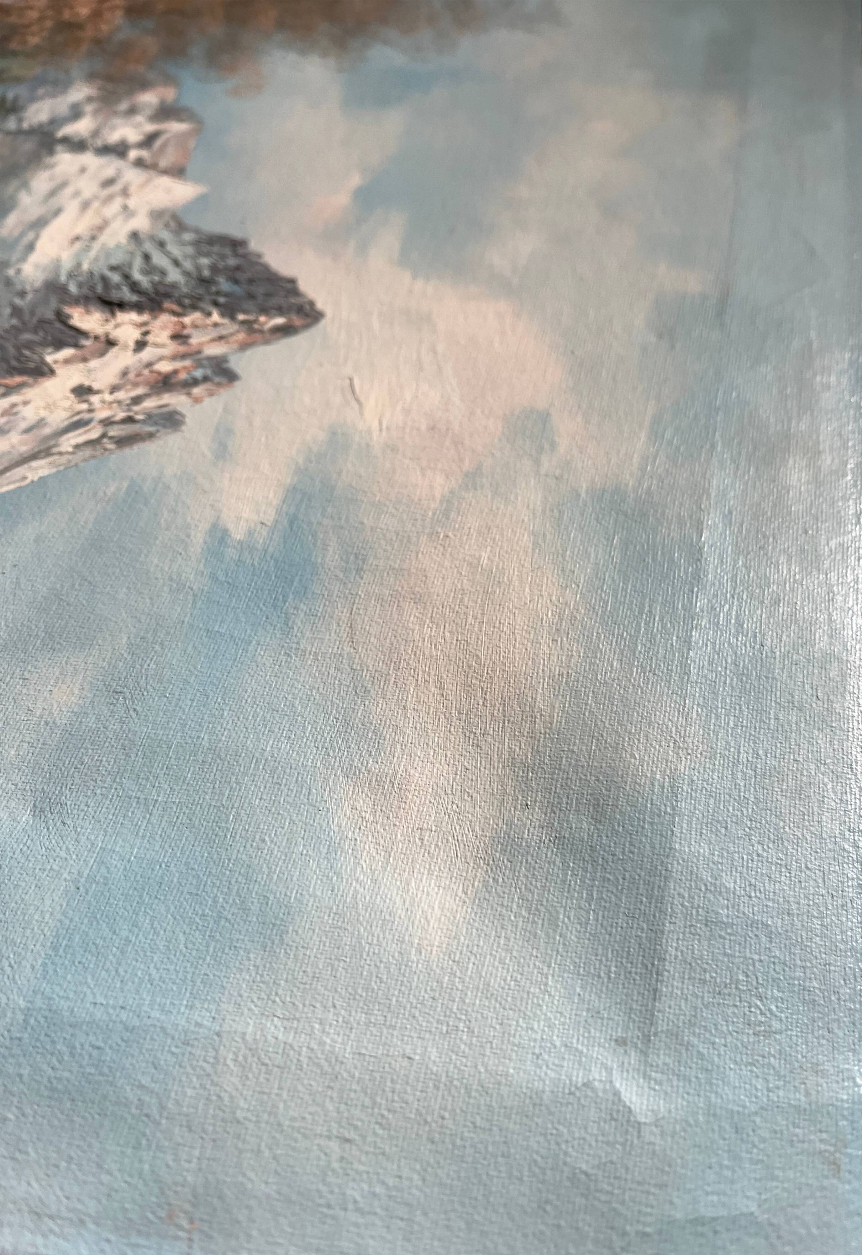 HST painting "Snowy Mountain Landscape" by Ken Bowman (born 1937)