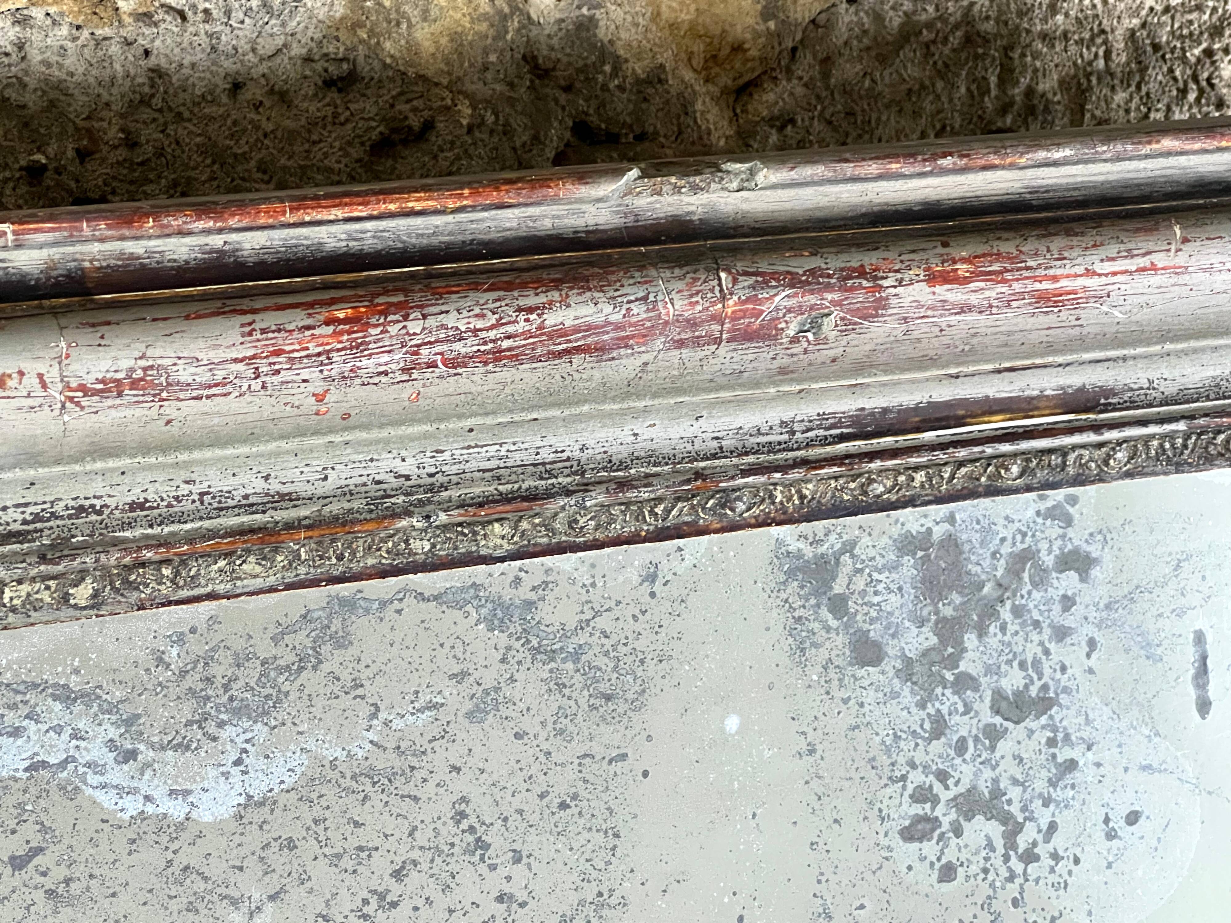 Antique Louis-Philippe Mirror, 19th Century, Shabby Silver Patina