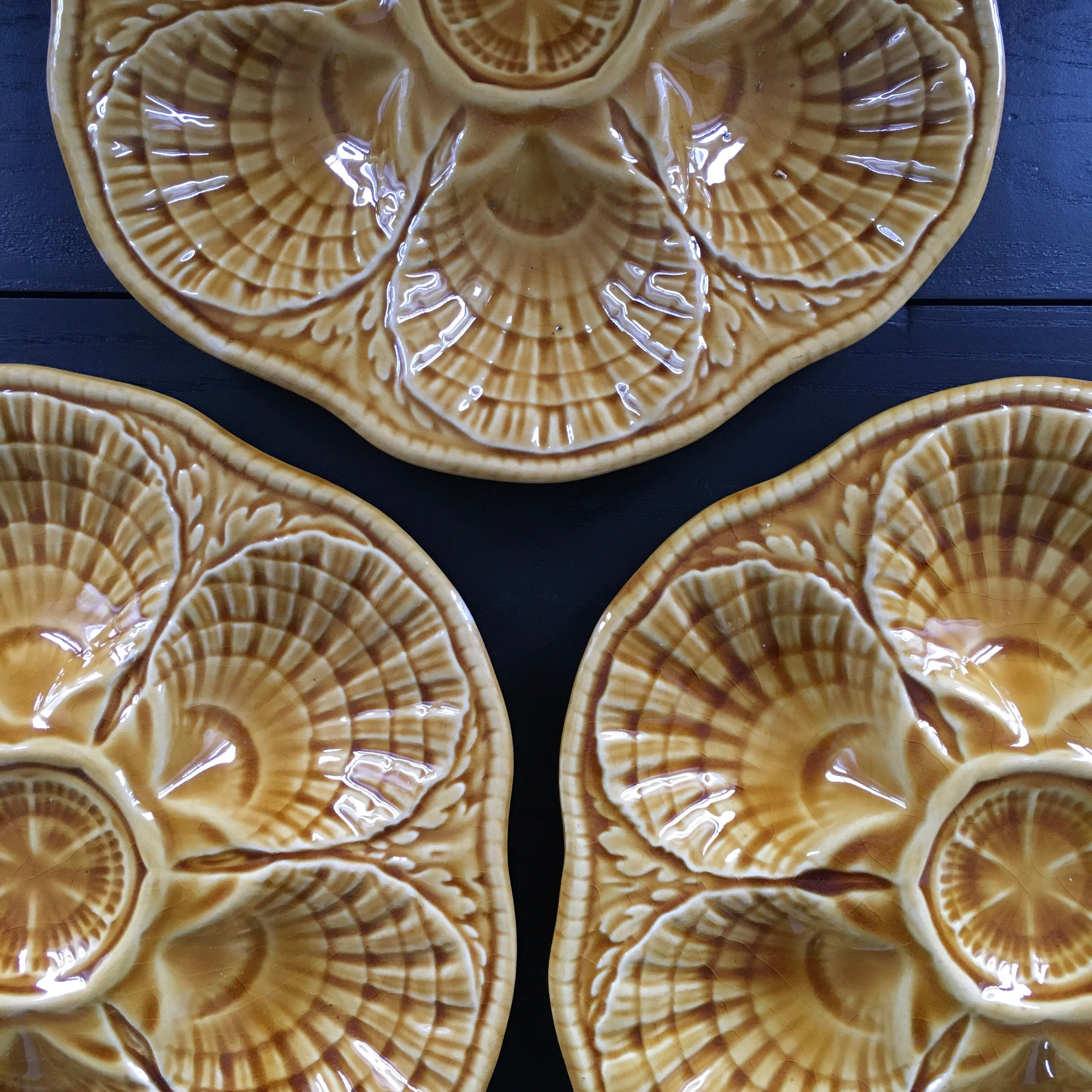 Amber oyster plate Sarreguemines