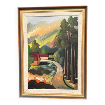 Original Swedish Oil on Panel – “Landscape” by Bror Göransson (1914–1984) – Signed – Vintage & Framed