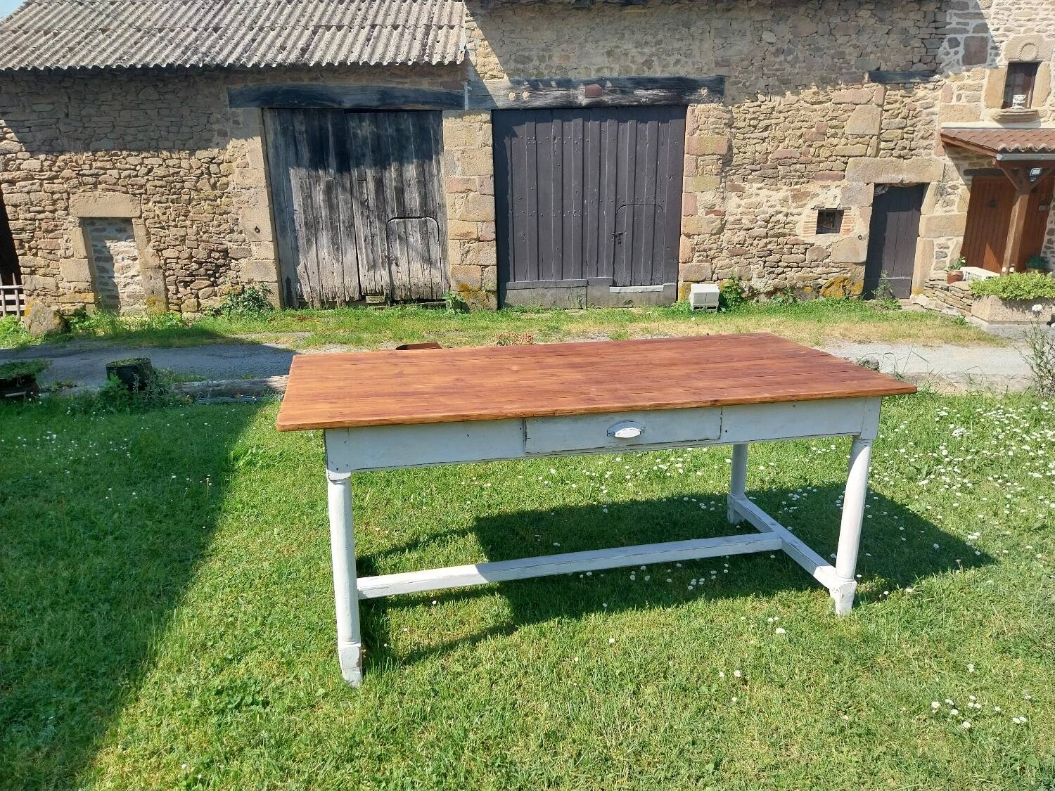 Wooden farmhouse table