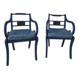 Pair of re-enchanted slate grey cross-back armchairs, completely redone
