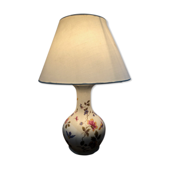 Lampe vintage en faience à décor d'oiseaux