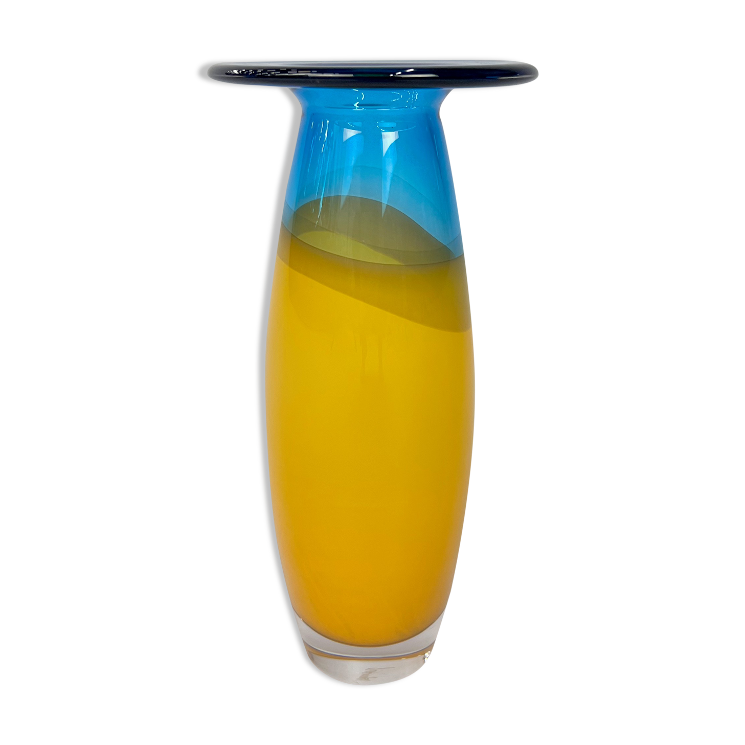 Blue and Yellow Vase by Siem van de Marel for Leerdam, 1980s