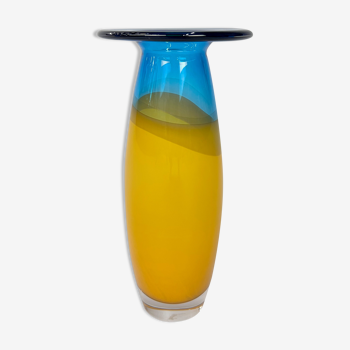 Blue and Yellow Vase by Siem van de Marel for Leerdam, 1980s