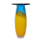 Vase bleu et jaune de Siem van de Marel pour Leerdam, années 1980
