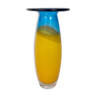 Blue and Yellow Vase by Siem van de Marel for Leerdam, 1980s