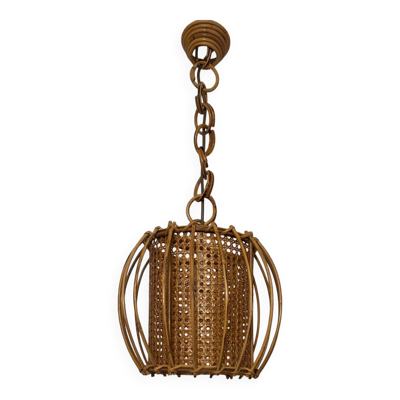 Suspension rotin bambou cannage années 60