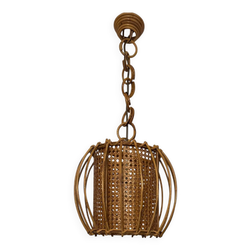 Suspension rotin bambou cannage années 60
