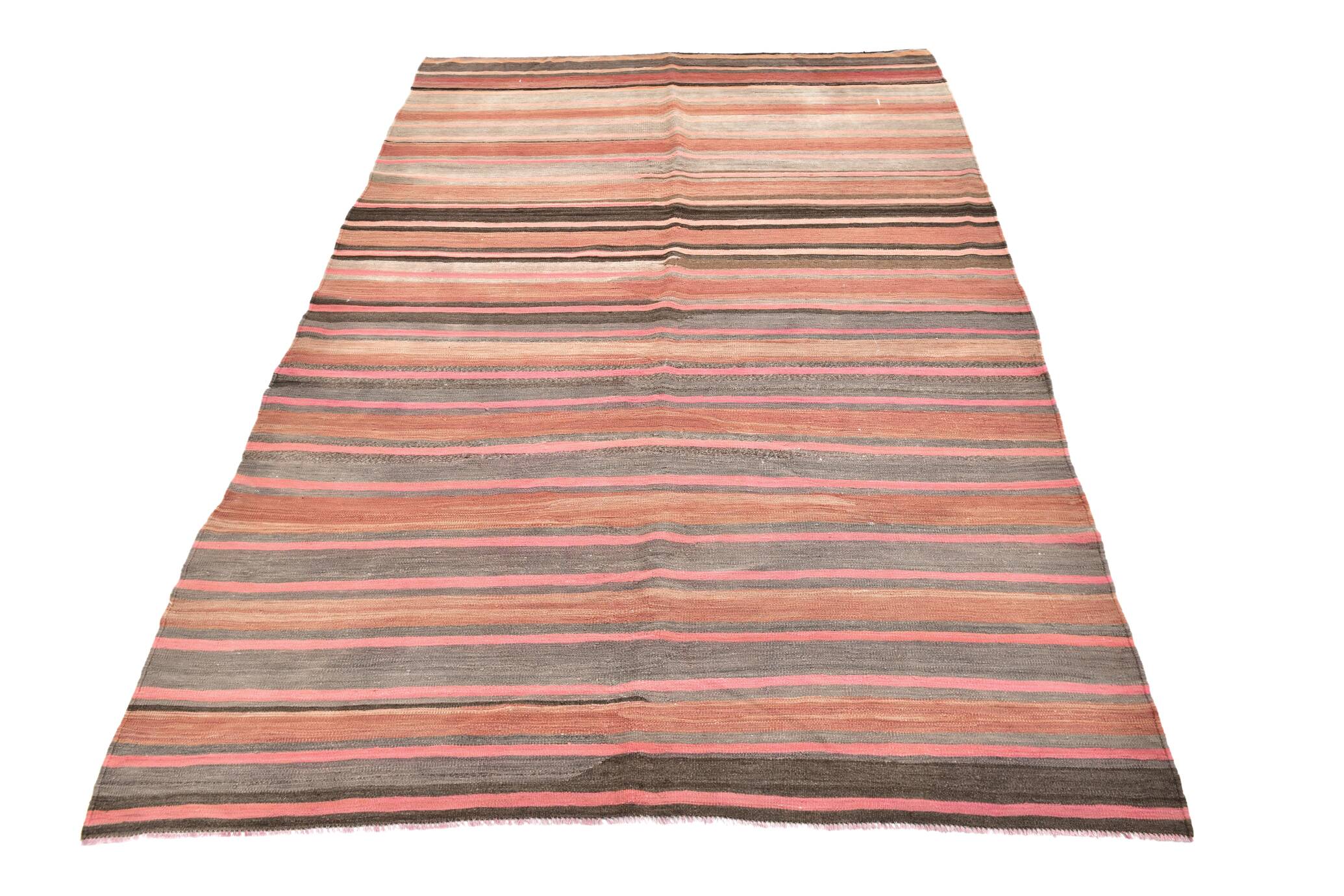 Pink & Brown Striped Pattern Vintage Kilim Rug, 167x254Cm