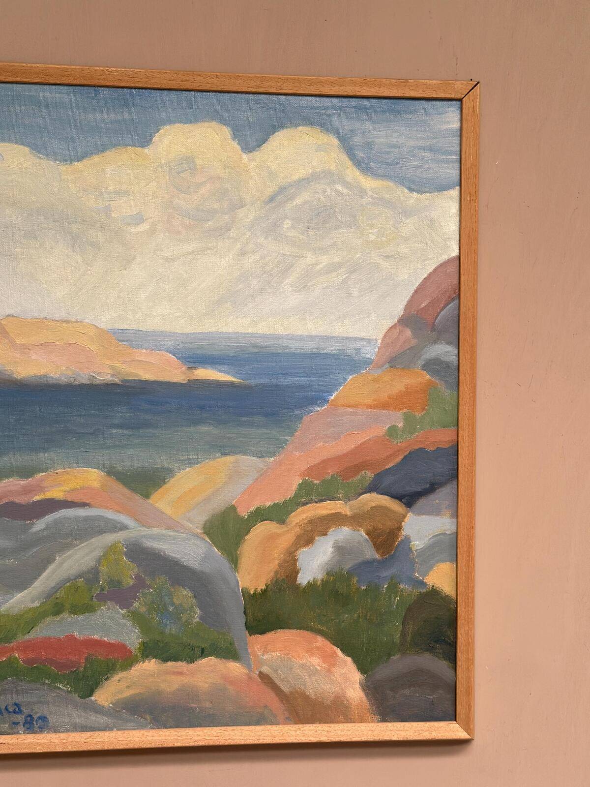 Original Swedish Oil on Canvas – “Coast” by Weronica – Dated 1980 – Vintage