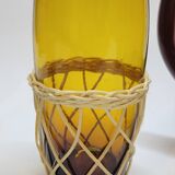 Vintage orangeade service in amber blown glass and wicker