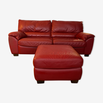Ensemble canapé cuir convertible et repose-pied Natuzzi