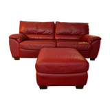 Ensemble canapé cuir convertible et repose-pied Natuzzi
