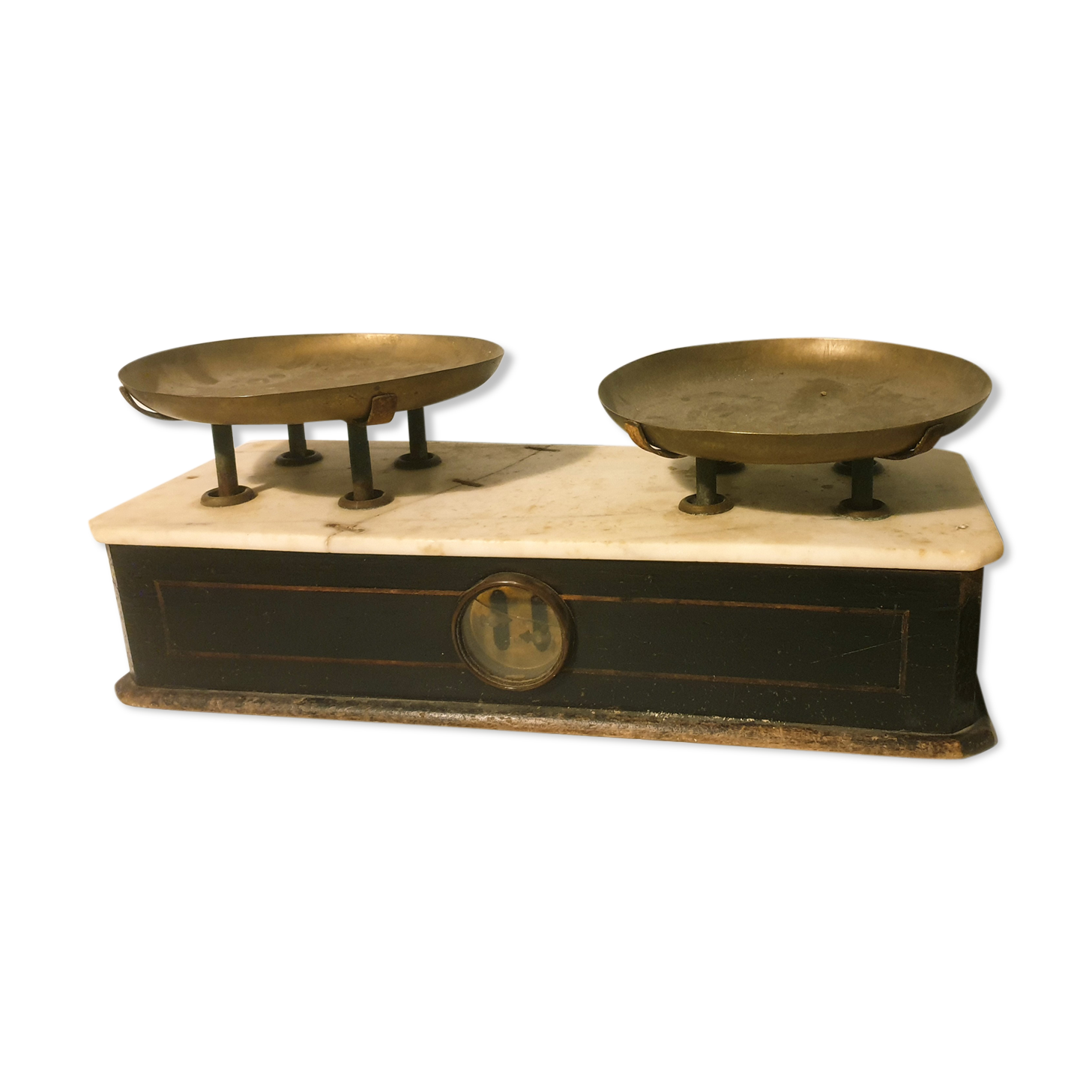 Ancient marble scale with brass weight