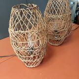 Pair of vintage rattan lamp