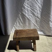 Small stool, rectangular accent stool in solid teak wabi-sabi H26
