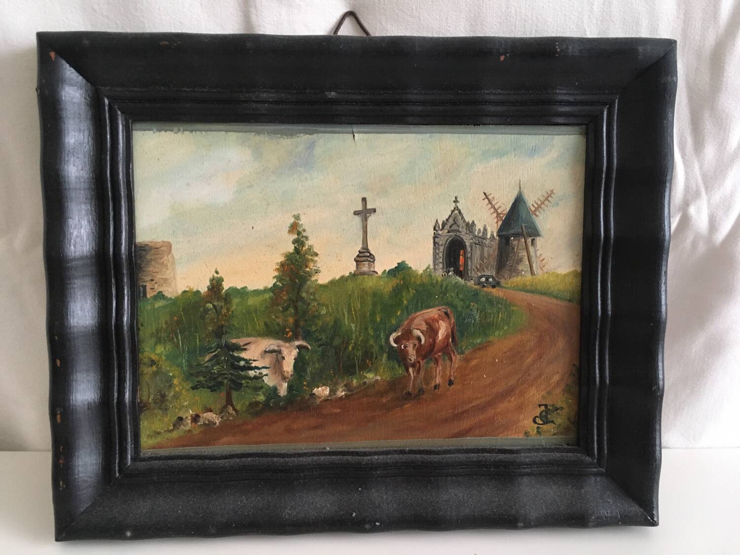 Old painting of a countryside landscape
