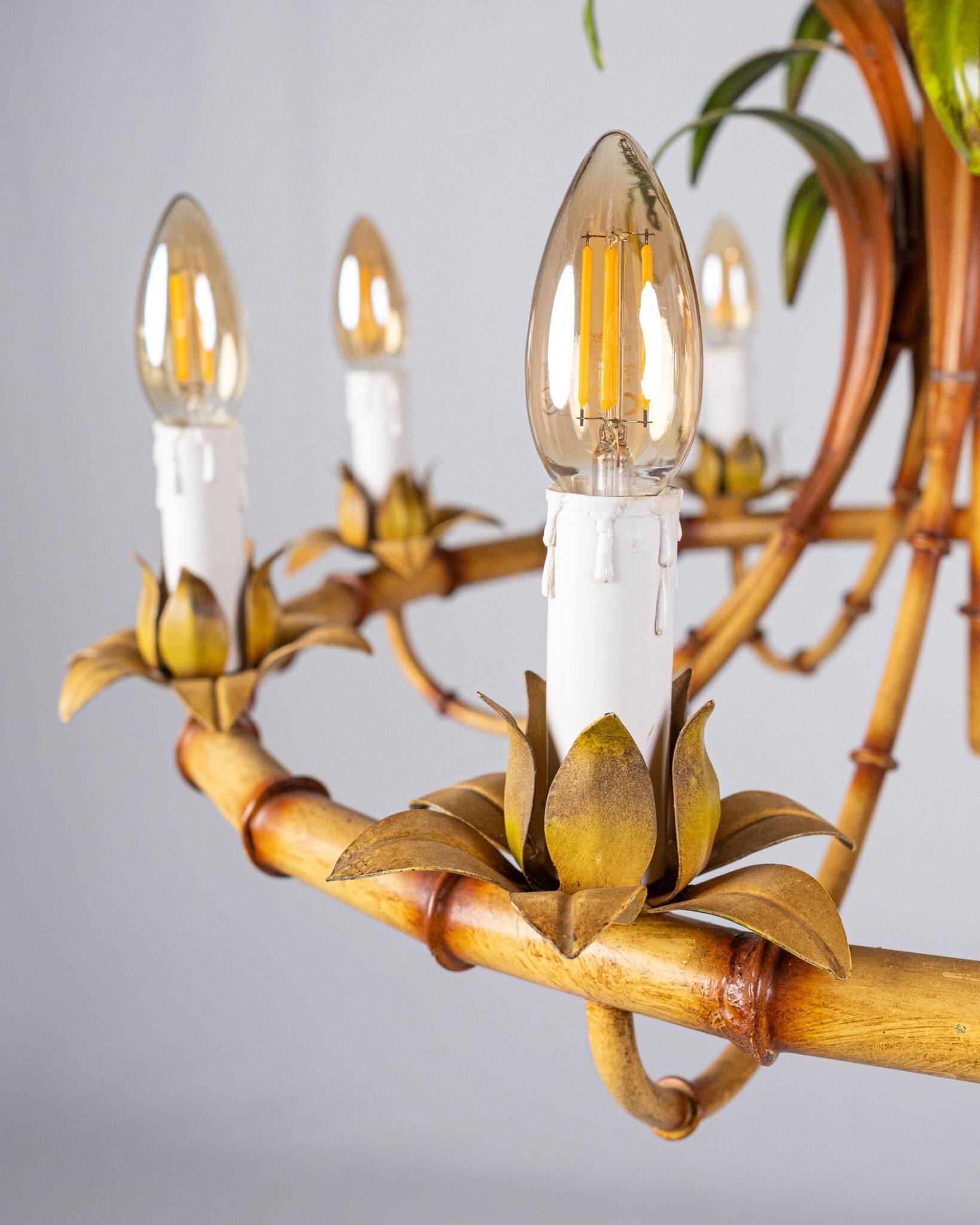 Italian metal chandelier in bamboo imitation, 1960s