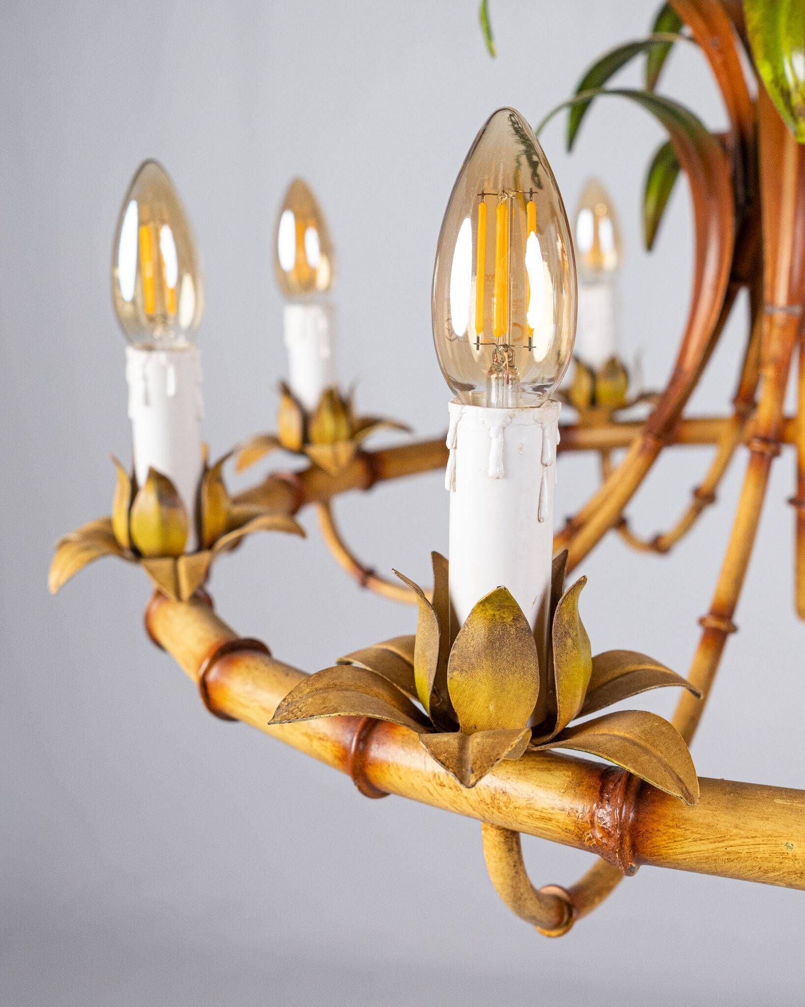 Italian metal chandelier in bamboo imitation, 1960s