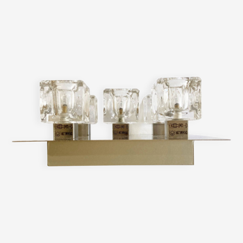 Plafonnier métal brossé et globes en verre, 5 bougies halogènes