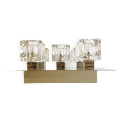 Plafonnier métal brossé et globes en verre, 5 bougies halogènes