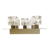Plafonnier métal brossé et globes en verre, 5 bougies halogènes