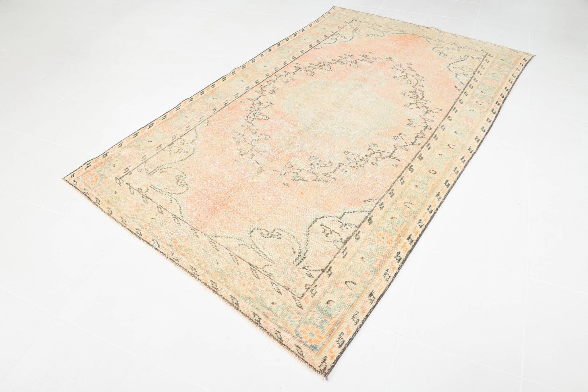 Blush Pink & Sage Green Oushak Vintage Rug For Living Room, 166x266 Cm