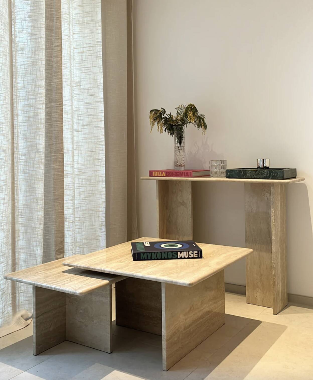 Table Gigognes carrées 100% TRAVERTIN