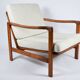 Fauteuil scandinave original Baczyk, années 1960, rénovation, beige, teck