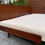 Jitona sobeslav sofa bed in walnut & boucle fabric, vintage czech 1960s