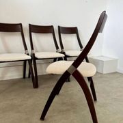 Set of 4 vintage 70s Italian design wooden and terry chairs