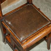 Victorian library chair, convertible, hardwood, leather, brass, circa 1880.