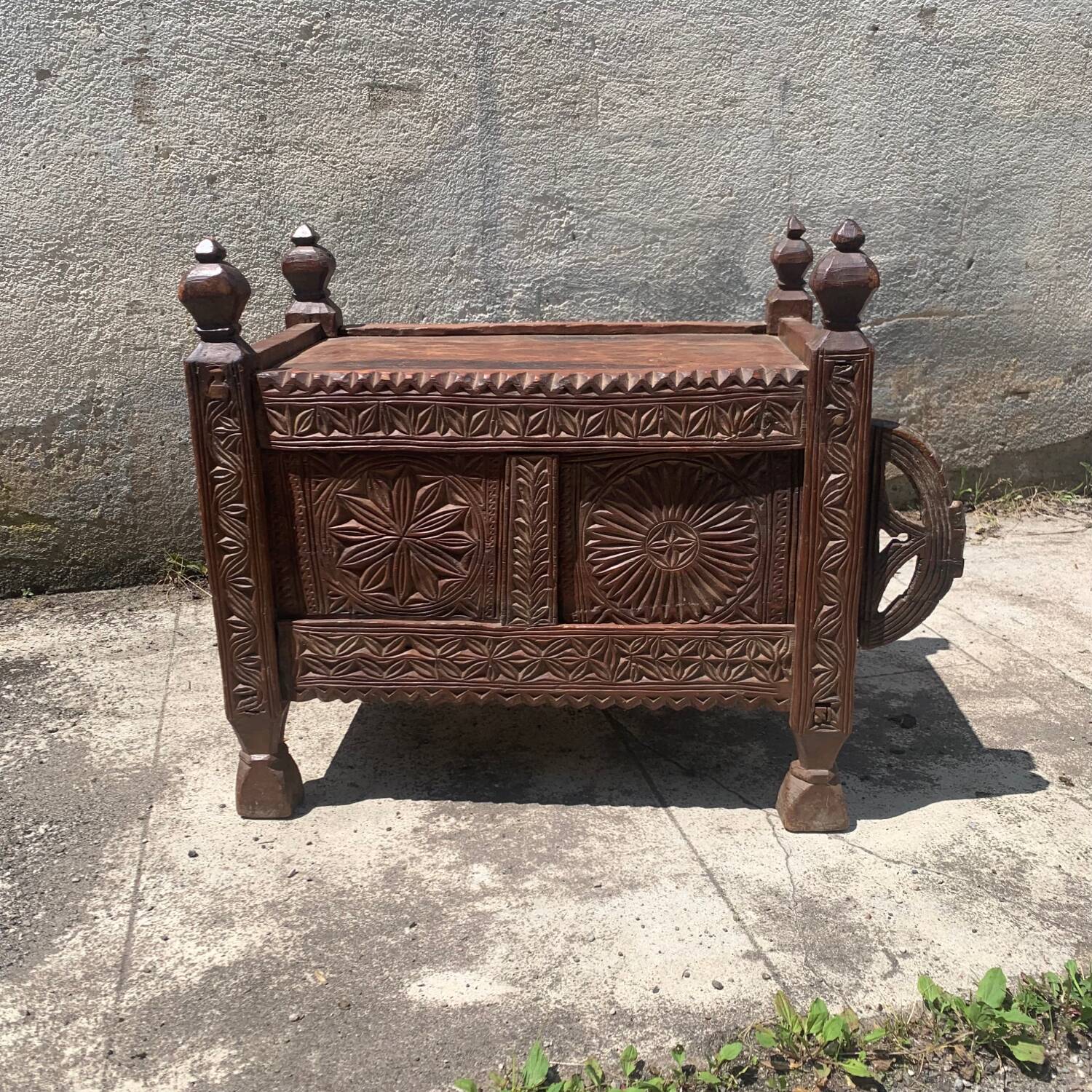 Old oriental wedding chest solid wood primitive design