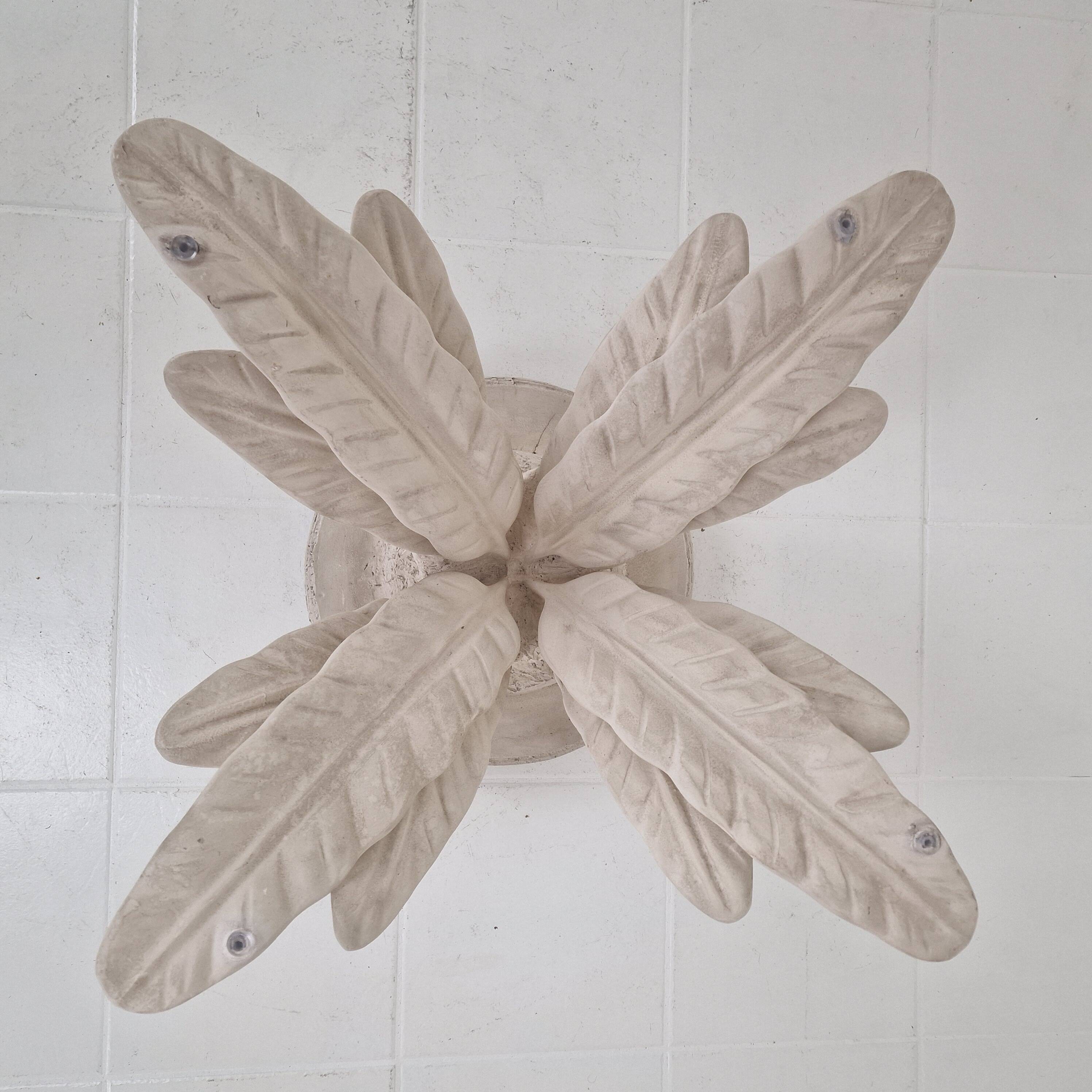 Italian "Flower" Coffee Table in Plaster With Facet Cut Round Plate, 1970s