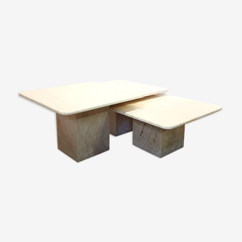 Set of three travertine side tables, 1970s