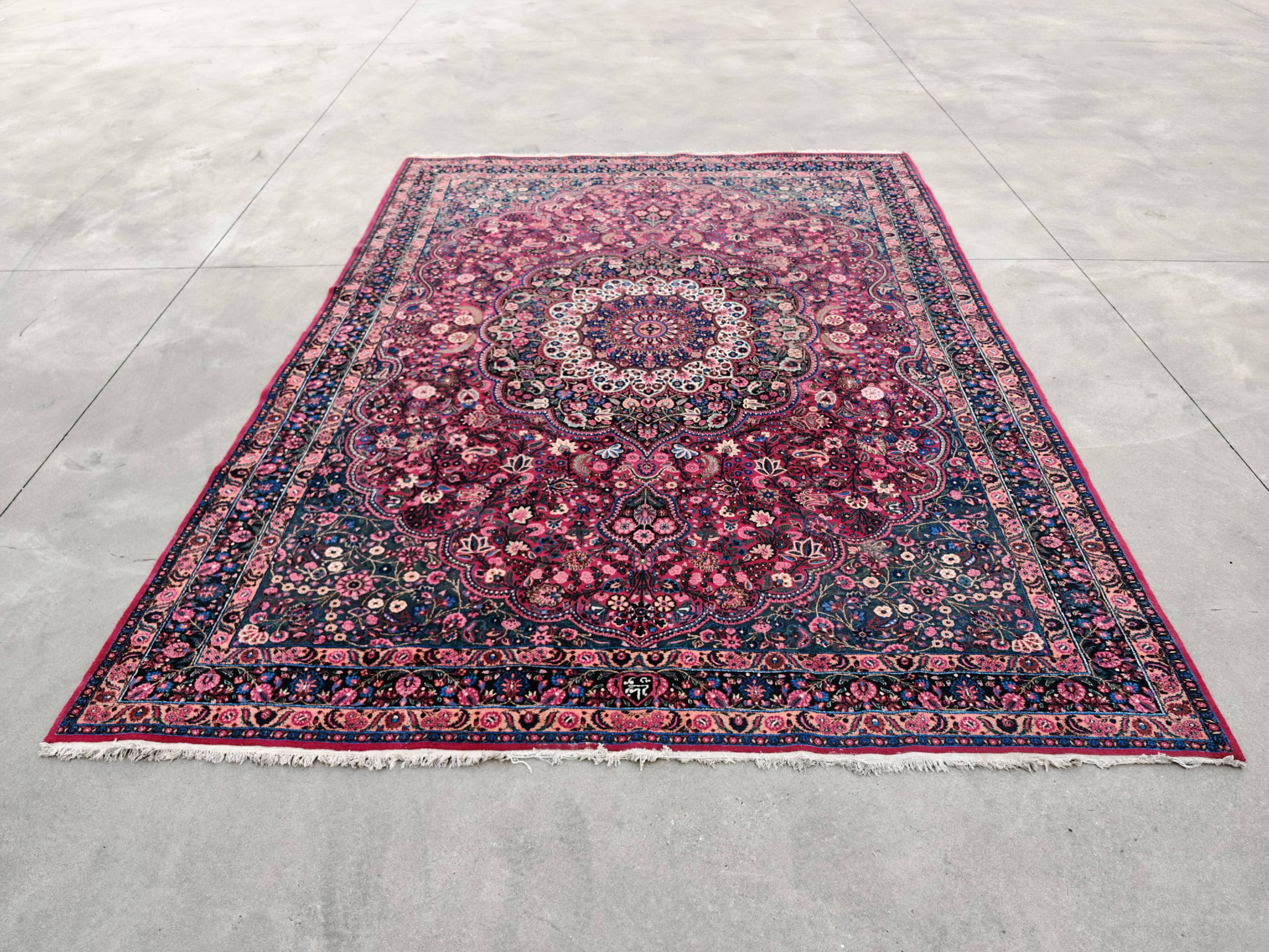 XXL hand-knotted Persian Mashad Moud carpet in wool, 1930s