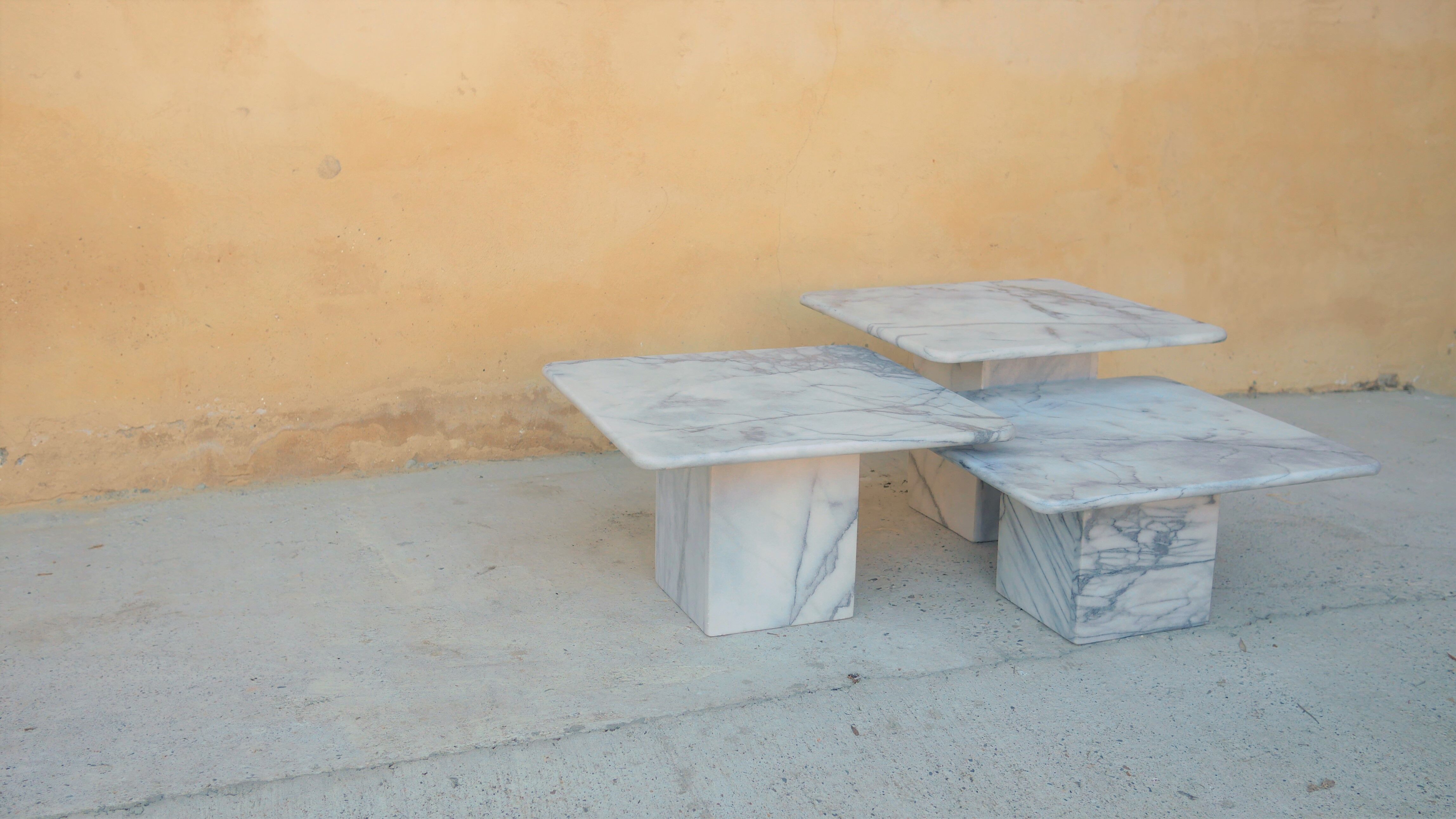 Series of 3 vintage marble coffee tables