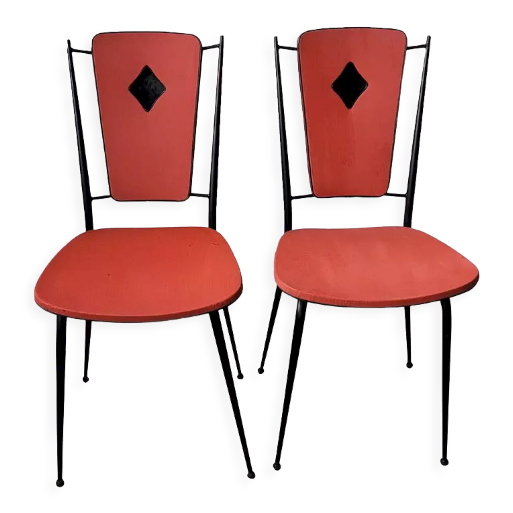 Pair of vintage chairs metal black skai red