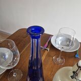 Vintage blue cut crystal bud vase - bohemian craft charm