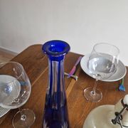Vintage blue cut crystal bud vase - bohemian craft charm